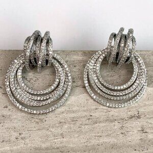 NEW~ Anthropologie Shashi Roux Silver & Cubic Zirconia Door Knocker Earrings